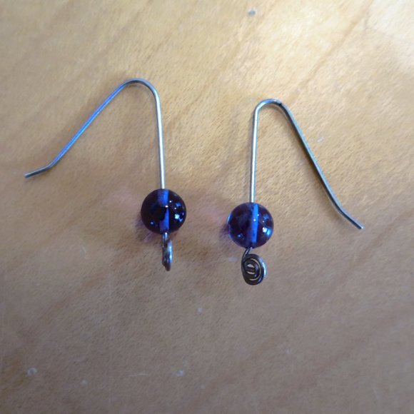 Vintage Silver Open Hook Earrings with Purple Bead - Picture 7 of 10